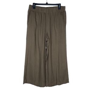 Eileen Fisher Womens Pants Small Brown High Rise Linen Pull On Wide Leg Cropped